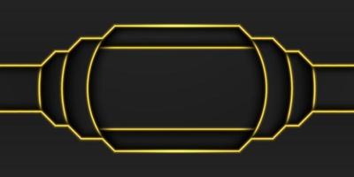 arrière-plan abstrait cadre noir métallique doré, couche de chevauchement circulaire avec rectangle à l'intérieur avec ligne de lumière jaune, forme de cercle, design minimal sombre avec espace de copie, illustration vectorielle vecteur