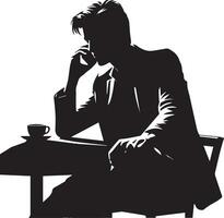 une homme séance à une table parlant sur une cellule téléphone vecteur silhouette illustration 9