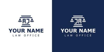 lettre un J et ja légal logo, adapté pour tout affaires en relation à avocat, juridique, ou Justice avec un J ou ja initiales. vecteur