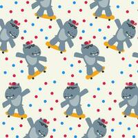 mignonne rhinocéros en jouant planche à roulette sans couture modèle. pour tissu, imprimer, textile et fond d'écran vecteur