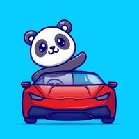 mignonne Panda conduite voiture dessin animé vecteur icône illustration. animal transport icône concept isolé prime vecteur. plat dessin animé style