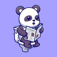 mignonne Panda en train de lire journal sur toilette dessin animé vecteur icône illustration. animal éducation icône concept isolé prime vecteur. plat dessin animé style