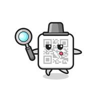 personnage de dessin animé de code qr recherchant avec une loupe vecteur