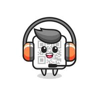 mascotte de dessin animé de code qr en tant que service client vecteur