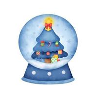globe de boule de neige de Noël aquarelle avec un joli sapin de Noël. vecteur