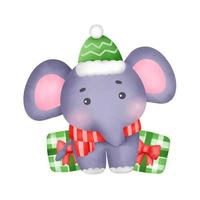 éléphants de noël aquarelles pour carte de voeux. vecteur