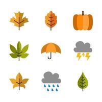 9 ensembles d'icônes d'automne dans un style plat et coloré. vecteur