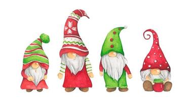 illustration à l'aquarelle de mignons gnomes de Noël. vecteur