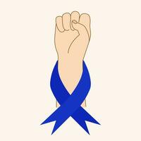 prostate cancer conscience mois. vecteur lumière bleu cancer ruban sur élevé poings. poing de soutien.