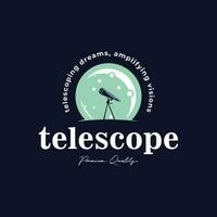 webvintage télescope logo avec super lune arrière-plan, pirate portée illustration vecteur conception à nuit