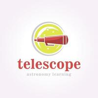 emblème télescope logo avec super lune arrière-plan, badge de portée nautique illustration conception vecteur