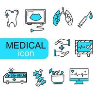 main tiré médical icône lignes avec bleu Couleur et blanc arrière-plan, dans plat conception style vecteur