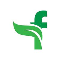 F initiale lettre avec vert feuille logo vecteur