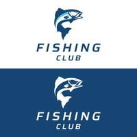 pêche club logo conception avec Créatif pêcheur et sauter poisson. vecteur