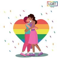 Famille lgbt deux filles s'embrassent passionnément - vector