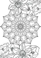 circulaire dentelle mandala et printemps fleurs isolé sur blanc Contexte. contour de jonquille fleurs et circulaire fleur modèle pour coloration page. vecteur