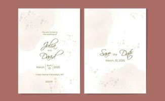 aquarelle vecteur mariage invitation carte modèles. minimaliste Contexte pour invitation, salutation carte avec aquarelle taches et éclaboussures dans délicat beige nuances.