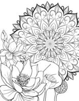 lotus fleurs sur le Contexte de mandala modèle. page pour coloration livre. noir contour de les plantes et rond Oriental ornement isolé sur blanc Contexte. vecteur