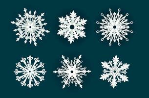 ensemble de flocons de neige sur une foncé Contexte. décoratif élément pour le vacances, pour Noël ou Nouveau année vecteur