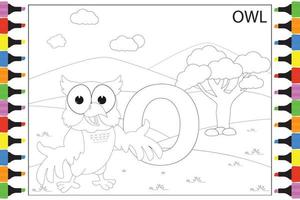 dessin animé animal hibou à colorier pour les enfants vecteur