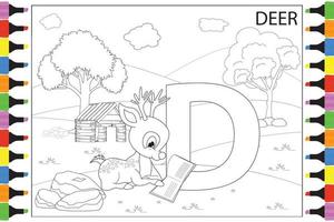 dessin animé animal cerf à colorier pour les enfants vecteur