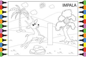 dessin animé animal impala à colorier pour les enfants vecteur