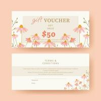 cadeau bon. coupon modèle avec aquarelle rose Marguerite fleur décoration. élégant esthétique conception. bien pour boutique, bijoux, floral boutique, beauté salon, spa, mode, prospectus, bannière conception. vecteur