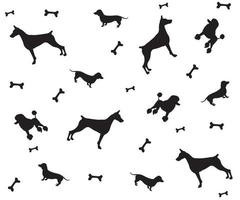 motif noir et blanc de silhouettes de chien-teckel, caniche et doberman vecteur