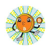 dessin animé bitcoin avec illustration vectorielle d'expression de visage mignon vecteur