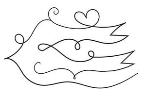 valentines journée frisé cœurs style calligraphie contour ruban, main dessin calligraphique cœur ruban vecteur bannière, décoratif cœurs romantique l'amour texte bannière, cœur faire défiler ligne contour ruban