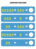 une addition page pour enfants. éducatif math Jeu pour les enfants avec Avocat. imprimable feuille de travail conception. apprentissage mathématique. vecteur