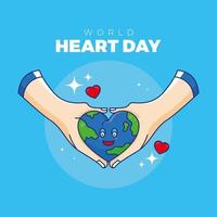 journée mondiale du coeur - main tenant un monde en forme de coeur vecteur