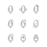 jeu d'icônes linéaires de problème de connexion de microphone vecteur