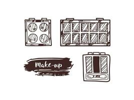 dessiné à la main le fard à paupières palettes, beauté cosmétique éléments, soi se soucier. illustration pour beauté salon, cosmétique magasin, maquillage conception. griffonnage esquisser style. vecteur