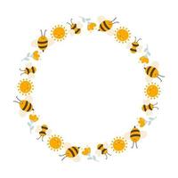 Adorable couronne de miel pour enfants avec soleil, fleur et abeille vecteur