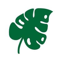 logo d'icône de griffonnage d'été de feuille de monstera vert mignon vecteur