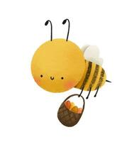 Pâques illustration avec peu abeille. abeille mouche avec panier avec des œufs. printemps vecteur
