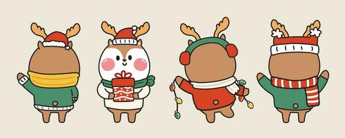 ensemble de mignonne derrière cerf dans divers poses.joyeux Noël concept.animal personnage dessin animé conception collection.hiver.nouveau année.kawaii.vector.illustration. vecteur