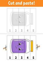 apprendre les nombres. couper et coller. feuille de travail de développement de l'éducation. jeu pour les enfants. page d'activité. drôle de personnage. énigme pour le préscolaire. illustration vectorielle plat isolé. style de dessin animé mignon. vecteur