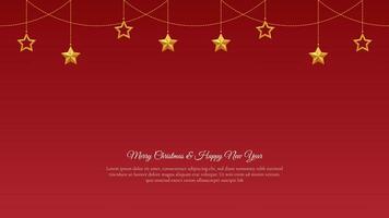 Facile foncé rouge Noël salutation Contexte avec pendaison d'or étoiles décoration vecteur