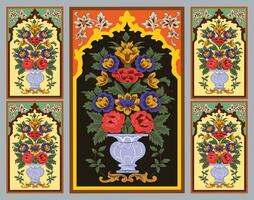 Indien Mughal fleur motif Contexte frontière, sans couture floral mur modèle de le Mughal ère, Mughal traditionnel coloré cambre porte vecteur modèle,