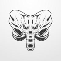 illustration vectorielle de tête d'éléphant en monochrome vintage isolé vecteur
