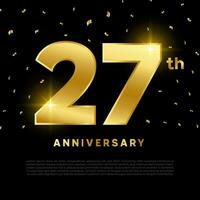 27e anniversaire fête avec or briller Couleur et noir Contexte. vecteur conception pour célébrations, invitation cartes et salutation cartes.