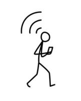 illustration de une homme en marchant avec une téléphone. vecteur. de liaison Wifi. métaphore. linéaire style. illustration pour site Internet ou affiche. toujours en ligne. vecteur
