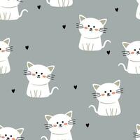 sans couture modèle de mignonne dessin animé blanc chats gris Contexte. mignonne fond d'écran pour cadeau emballage papier, textile, coloré vecteur pour enfants, plat style