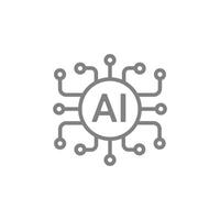 gris artificiel intelligence ai processeur puce vecteur ligne art icône symbole pour graphique conception, logo, la toile placer, social médias. Les données contour symbole isolé sur blanc Contexte