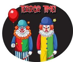 badge du temps de la terreur avec deux clowns effrayants vecteur