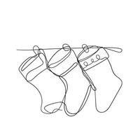 continu ligne dessin Noël chaussettes illustration vecteur