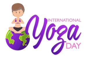 bannière de la journée internationale du yoga avec une femme faisant une pose de yoga vecteur