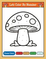 Couleur par nombre coloration page imprimable activité avec mignonne champignon vecteur